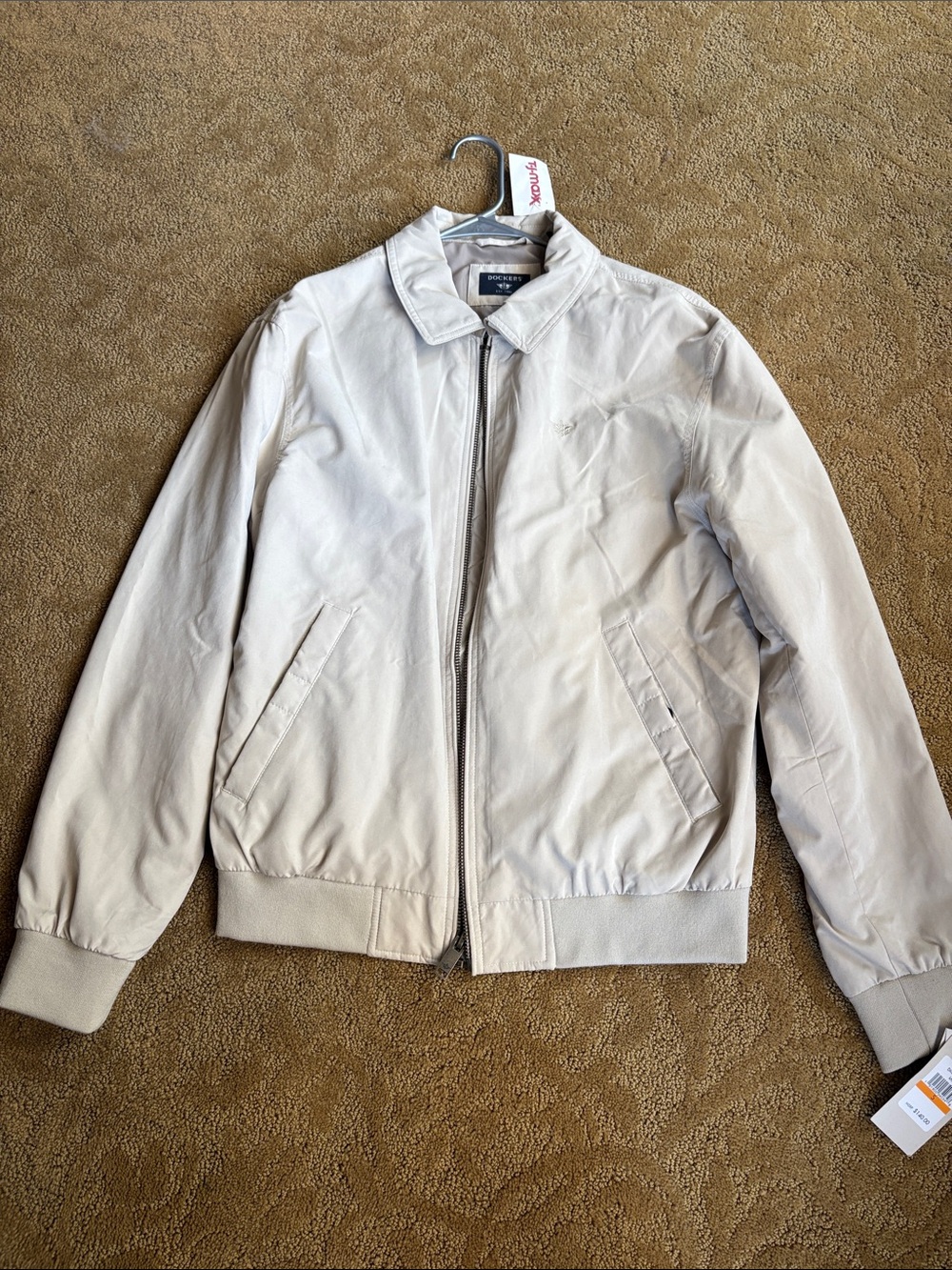 Dockers Men's Light Beige Zip Bomber Jacket